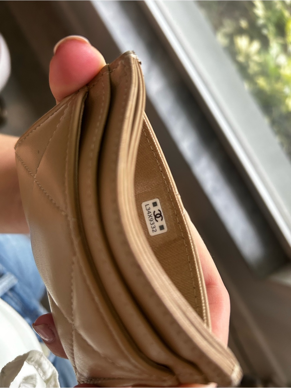 CHANEL Cream Quilted Leather Cardholder with Gold Chain CC